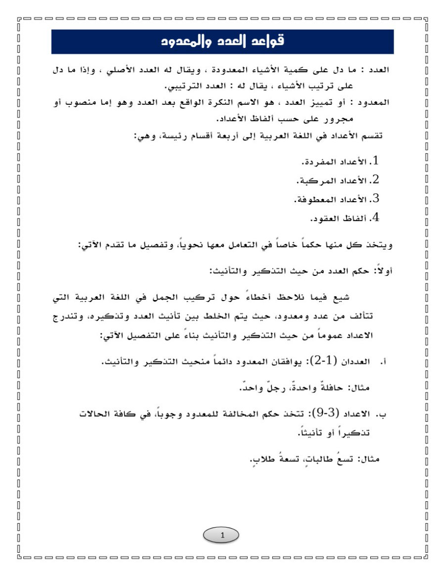 العد والمعدود في اللغة العربية